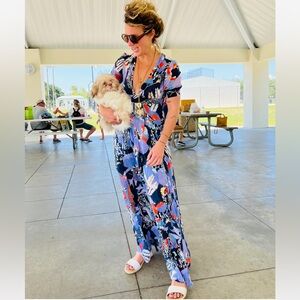 & Other Stories Multi-Print Deep V Short Sleeve Maxi Dress 6